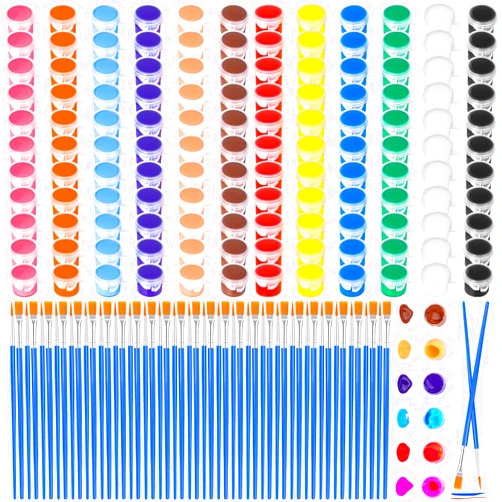 Caffox 400 Pcs Mini Paint Acrylic Set for Adults, 12 Colors Acrylic Bulk Paint Kit with Paint Brushes for Canvas Clay Model Crafts Paint Party Favors Halloween Painting Supplies