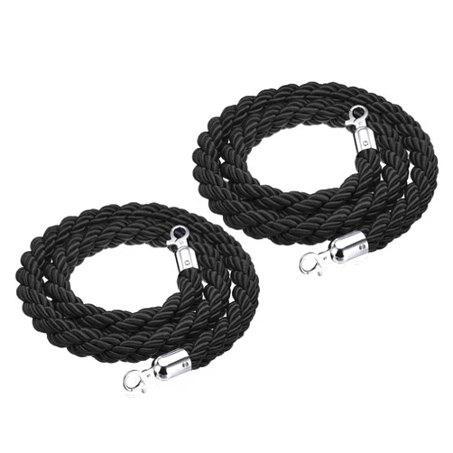 PATIKIL Stanchion Rope, 2 Pack 1.5m/5Ft Barrier Rope Twisted Post Ropes with Snap Hooks for Posts Stands Queue Divider Crowd Control of Hotel, Black Silver