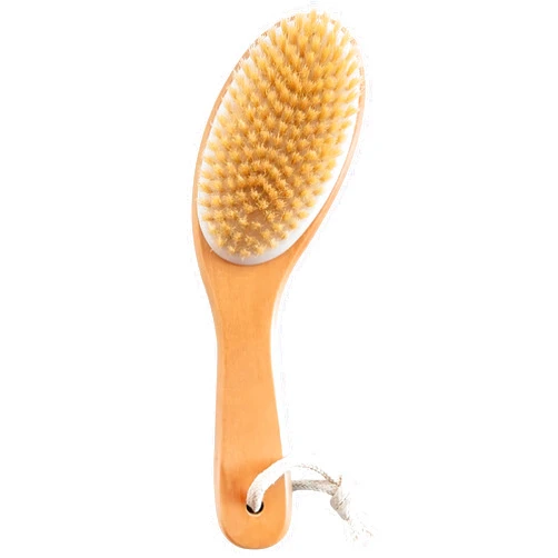 LONGCO Dry Brushing Body Brush with Contoured Wooden Handle,Natural Bristle Exfoliating Scrubber for Lymphatic Drainage,Dry Skin,Pore Cleansing,Cellulite Decrease and Blood Circulation Boost