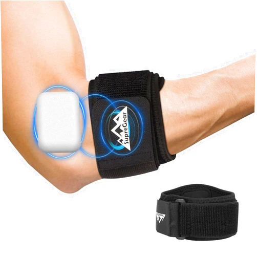 supregear Elbow Brace Support Strap for Men and Women, Adjustable Forearm Compression Sleeve for Tendonitis and Tennis, Fit Wrap Band for Work Sport Injuries Recovery, 1-Pack, Black