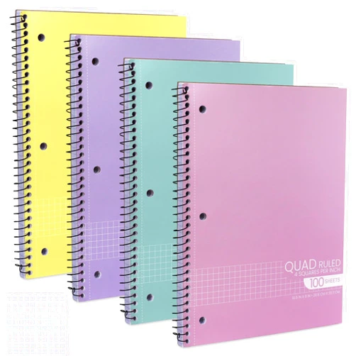 Manaloom Graph Paper Spiral Notebook - Graph Paper Notebook, Quad Ruled Grid Notebooks, Perforated Pages - 10.5 X 8 Inches - 1 Subject Wirebound Notebook - Assorted Colors - 100 Sheets per Book - (4 Pack)