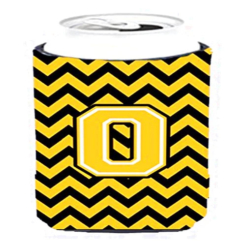 Caroline's Treasures CJ1053-OTBC Letter O Chevron Black and Gold Tall Boy Hugger Can Cooler Sleeve Hugger Machine Washable Drink Sleeve Hugger Collapsible Insulator Beverage Insulated Holder