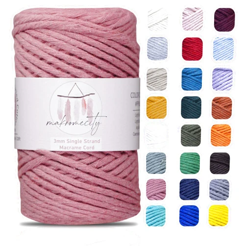 Makromecity, Single Strand Macrame Cord 3 mm x 109 Yards (328 feet) 3mm Single Twisted Dusty Rose Cotton Cord for Macrame Art & Crafts for Wall Hangings Recycled Cotton Cord Yarn (Dusty Rose, 1 Skein)