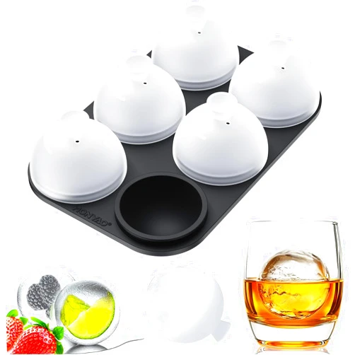 HONYAO Whiskey Ice Ball Mold, Silicone Ice Ball Maker Mold with Individual Lid Easy Fill and Release Round Sphere Ice Mold for Cocktails Bourbon - 2 Inch 6 Ice Balls