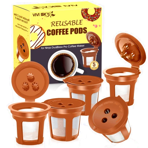 VIVI SKY Reusable Coffee Filter for Ninja Coffee Maker, 4 cone Coffee Maker Filter #4 for Ninja Dual Brew Coffee Maker Ninja Coffee Accessories (5* K Cups)