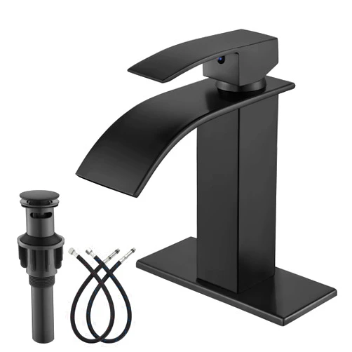 gotonovo Waterfall Bathroom Faucet,Single Handle Bathroom Faucets for Sink 1 Hole,Bathroom Sink Faucet Stainless Steel Mixer Tap Wash Basin Faucet,with Drain,Matte Black