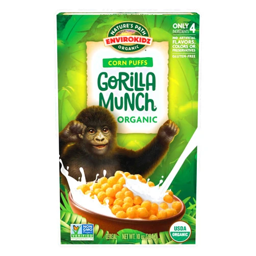 EnviroKidz Organic Gorilla Munch Cereal, 10 oz (Pack of 6), Corn Puffs, Gluten Free, by Nature's Path
