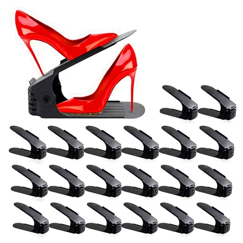 ZNCMRR Shoe Slots Organizer for Closet 20 Pack Adjustable Shoe Stacker Space Saver,Double Layer Shoe Rack Organizer Holder Black
