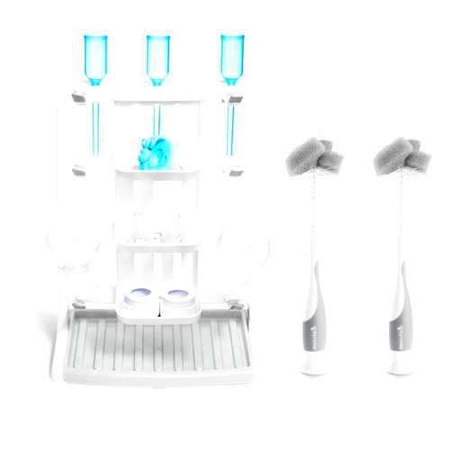Munchkin® Tidy Dry™ Baby Bottle Drying Rack and 2pk Sponge™ Bottle Brush, Grey