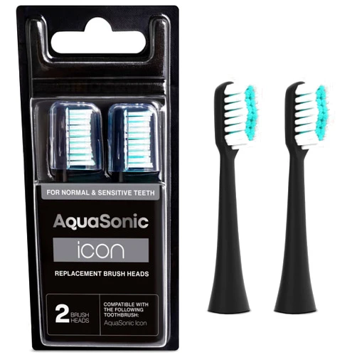AquaSonic Icon Replacement Brush Heads | Compatible with AquaSonic Icon Toothbrush | 2 Brush Heads | for Normal & Sensitive Teeth (Onyx)