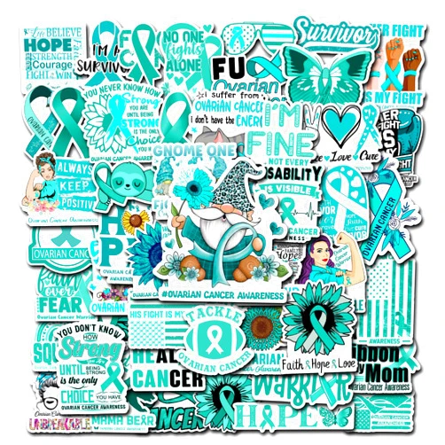 BIGZORO Pack 50 PCS Ovarian Cancer Awareness Stickers Decorative Ribbon Car Bumper Water Bottles Bicycle Laptop Bike Vinyl Decals Waterproof for Survivor Fight Inspirational Label