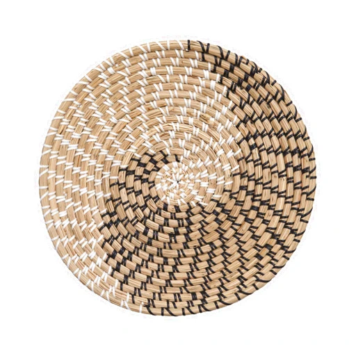 Symmetric Matrix Woven Wall Basket Decor, Seagrass Woven Basket Boho Decor for Home, Bohemian Wall Decor for Living Room, Natural Seagrass Hanging Basket or Fruit Bowl, Rattan Wall Decor 13.7