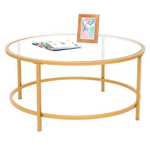 Best Choice Products 36in Modern Round Tempered Glass Accent Side Coffee Table for Living Room, Dining Room, Tea, Home Décor w/Satin Trim, Metal Frame, Non-Marring Foot Caps - Bronze Gold