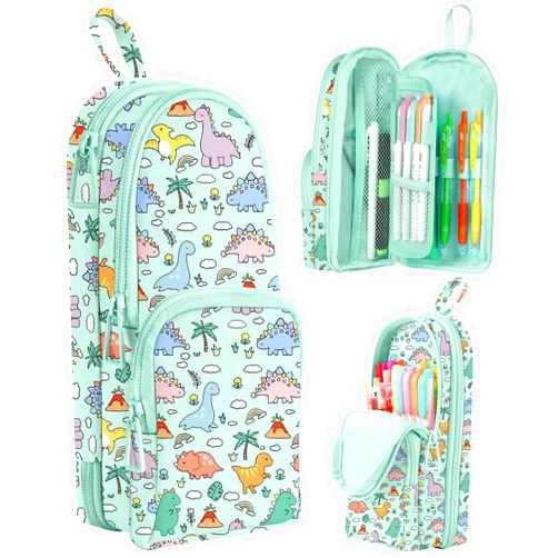 LISEVO Cute Dinosaur Pencil Case,Unique Aesthetic 3D Schoolbag-Shaped Pencil Pouch for Girls Boys Kids Women,Big Capacity Pen and Pencil Stationery Organizer Bag with Zippers for School Office