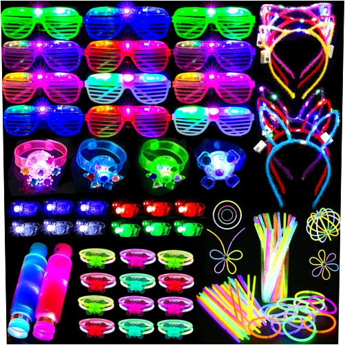 APZ 152 PCS Glow in the Dark Party Supplies,Light Up Party Favors for Kids Adults, LED Glasses, 100 Bright Glow Sticks, Finger Lights, Headband Birthday Wedding Concert Neon Party Supplies