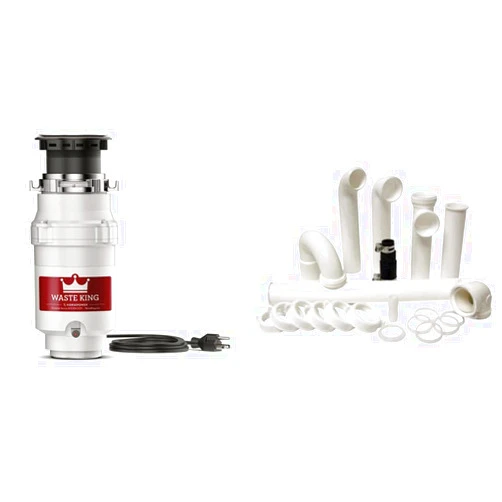 Waste King L-111 Garbage Disposal with Power Cord, 1/3 HP, Gray & PF WaterWorks PF0989 Garbage Disposal Installation Kit, White