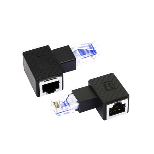 RIIEYOCA 90 Degree Ethernet Adapter,Left Angle RJ45 Male to Female Extension Cat6 LAN Network Connector,for Computers, Laptops, Routers(2-Pack)