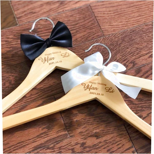 Akubi Personalized Wedding Hanger Bridal Shower Gift Custom Bridesmaid Groomsmen Hanger Wedding Gift (Wood Hanger)