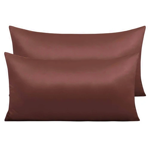 NTBAY Zippered Satin Pillow Cases for Hair and Skin, Luxury King Hidden Zipper Pillowcases Set of 2, 20x36 Inches, Dark Brown