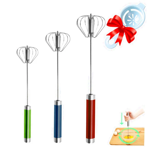 Jninexiu Semi-automatic Whisk, Stainless Steel Egg Beater, Hand Push Rotary Whisks Mixer Stirrer for Making Cream, Whisking, Beating and Stirring