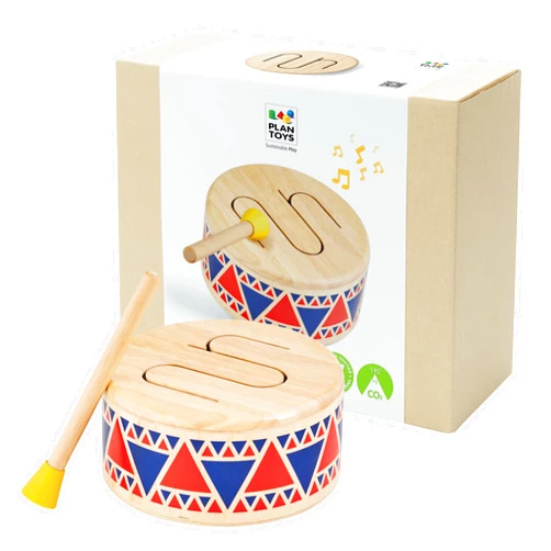 PlanToys® Solid Drum Wooden Musical Toy for Toddlers | Pretend Play Instrument for Kids | Eco-Friendly Percussion Toy for Coordination, Creativity & Early Learning Development