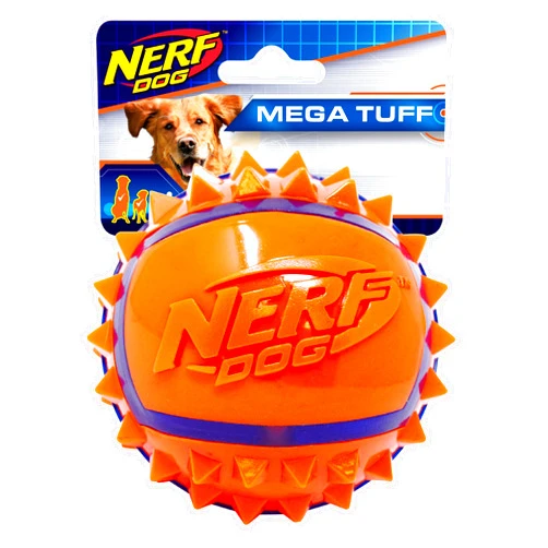 Nerf Dog 3.5 Inch Two-Tone TPR Spike Ball for Dogs, Orange/Blue, X-Small