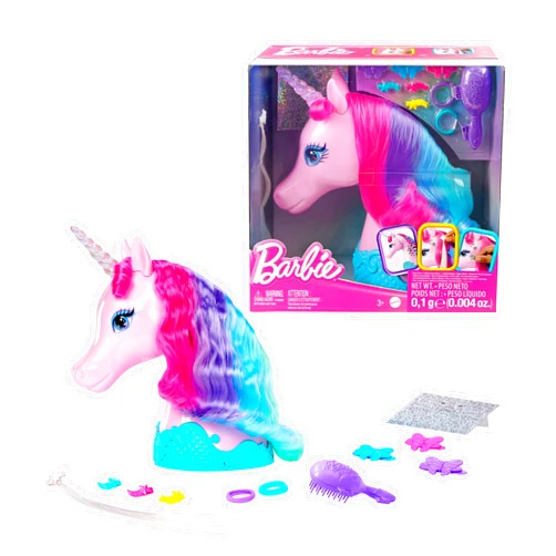 Barbie Doll Unicorn Styling Head, Colorful Mane of Fantasy Hair with Accessories & Shimmer Stickers