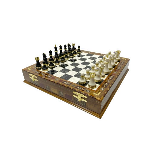 Antochia Crafts 16.5 Inches Large Chess Set for Adults - Luxury Chess Pieces with 2 Extra Queens and Wooden Chess Board with Mosaic Details (Black)