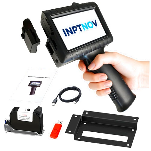 INPTNOV Handheld Inkjet Printer for Logo Batch Number Expiration Date Barcode Serial Number on Anything Glass Farbic Wood Plastic Cardboard Metal Clothes,42ml Fast Dry Ink,Last 16H,0.5 Inch Nozzle
