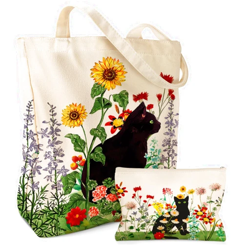 Miss Adola Aesthetic 2 Pack Canvas Tote Bag - with Makeup Zipper Pouch for Women Bag for Shopping, Gym, Travel, Vacation