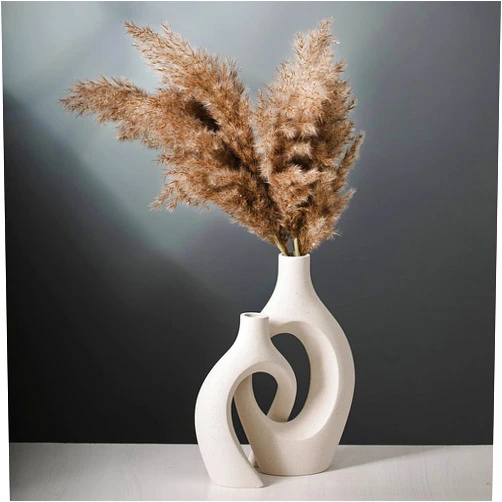 Liotww Extra Large Hollow Nordic Modern Ceramic Vases Set of 2, Milky White Aesthetic Round Donut Boho ins Style Flower Decorative Vase for Room Home Book Shelf table Decor (Matte W 8.5