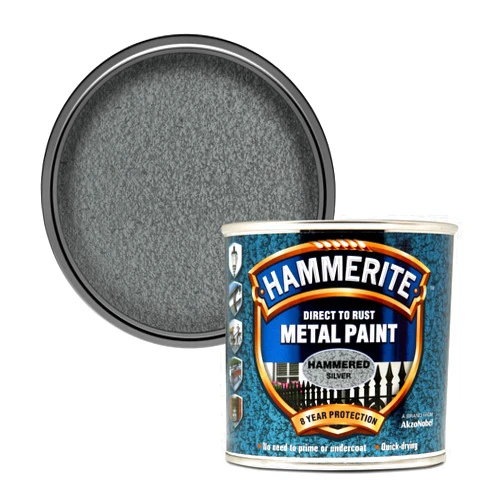 Hammerite 5084798 Direct to Rust Metal Paint - Hammered Silver Finish 250ML