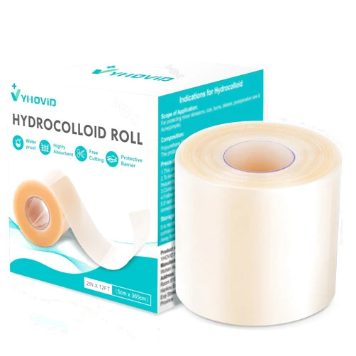 YHOVID Hydrocolloid Roll for Wound Care, Hydrocolloid Patch Bandages with Self-Adhesive, Bed Sore Bandages, Highly Absorbent for Burn, Blister, Acne Care, Sterile and Waterproof (2in x 12ft)