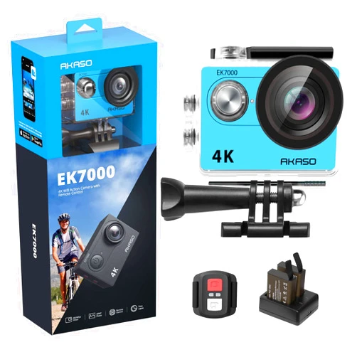 AKASO EK7000 4K30FPS 20MP WiFi Action Camera with EIS Ultra HD Underwater Camera 131FT Waterproof Camera Remote Control 4X Zoom Support External Microphone Blue