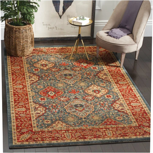 SAFAVIEH Mahal Collection 3' Square Navy / Red MAH655C Traditional Oriental Non-Shedding Living Room Bedroom Accent Rug