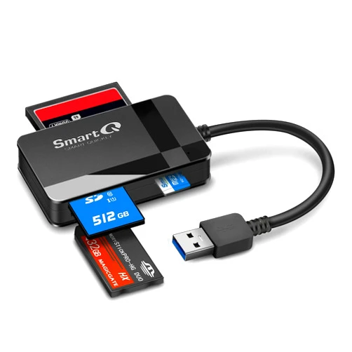 SmartQ C368 USB 3.0 Card Reader - Plug & Play, Compatible with Apple & Windows, Supports SD, Micro SD, MS, CF Cards
