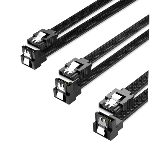 QIVYNSRY 3PACK SATA Cable III 3 Pack 90 Degree Straight to Right Angle 6Gbps HDD SDD SATA Data Cable with Locking Latch 50cm 18 Inch for SATA HDD, SSD, CD Driver, CD Writer, Black