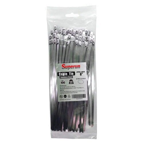 Superun Metal Zip Ties 8 Inch Stainless Steel Cable Ties 225 LBS Strength Tie Wrap Heavy Duty Exhaust Wrap Pack of 100