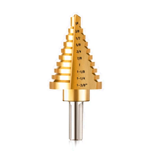 ZELCAN 10 Sizes Titanium Step Drill Bit, 1/4 to 1-3/8 Inches High Speed Steel Drill Cone Bits for Sheet Metal Hole Drilling Cutting, HSS Multi Size Hole Stepped Up Unibit for DIY Lovers Electrician