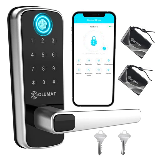 OLUMAT Smart Door Lock, OLUMAT Keyless Entry Door Lock Fingerprint Door Lock with Keypad Digital Door Lock with Handle for Home, Rental, Garage, Office and Hotel