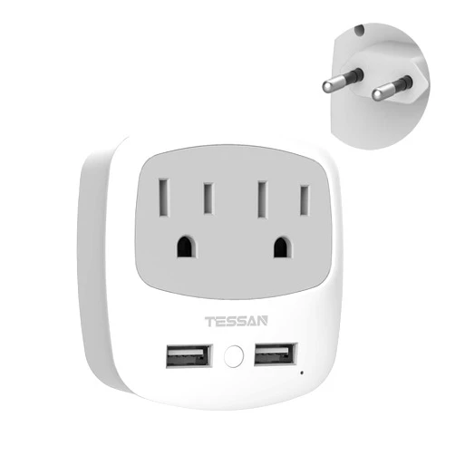 TESSAN European Travel Plug Adapter Converter, TESSAN International Power Plug Converter with 2 USB, Type C Outlet Adaptor Charger for US to Most of Europe EU Iceland Spain Italy France Germany