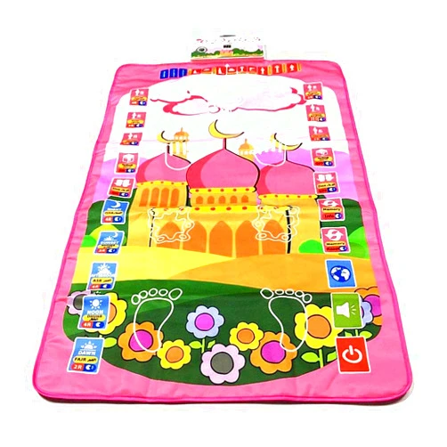 Asheep Muslim Prayer Rug for Kids, Smart Electronic Islamic Prayer Carpet Mat, Teaching Talking Music Mat with Worship Step Guide for Kids Toddlers, 43.3x27.5 in (Color : Pink A)