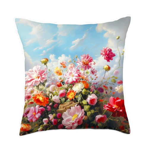 Gheorghe's Artisanal Accent Blossom Symphony. Flowers. Floral Throw Pillow, 18x18, Multicolor