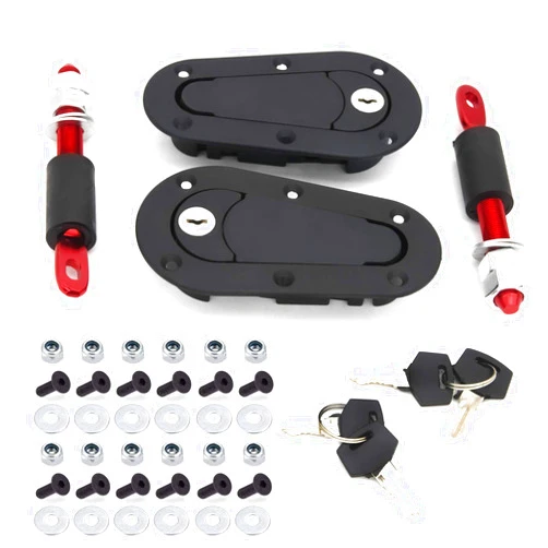 TIOIT COEME Flush Hood Latch and Pin Kit - Black，Universal Racing Car Hood Pin Engine Bonnet Latch Lock Kit