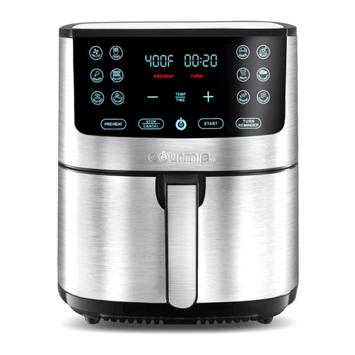 Gourmia Air Fryer Oven Digital Display 8 Quart Large AirFryer Cooker 12 Touch Cooking Presets, XL Air Fryer Basket 1700w Power Multifunction GAF838 Black and stainless steel air fryer