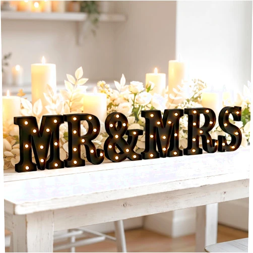 CDIXlmuz Mr & Mrs LED Light Up Letters, Mr & Mrs Sign for Wedding Table, Black LED Marquee Letter Lights Engagement Wedding Decoration, Photo Props, Valentine's Day Anniversary, Battery Operated