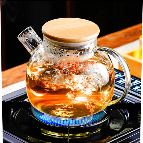 PARACITY Glass Teapot Stovetop 20 OZ/600ml, Borosilicate Clear Tea Kettle with Bamboo Lid, Glass Tea pot with Removable Filter Spout, Teapot Blooming and Loose Leaf Tea Maker Tea Brewer for Camping