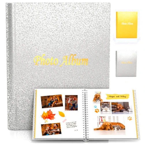 Midukit Large Photo Album for Instax Mini Polaroid, Glittering Cover, Photo Album Self Adhesive Pages for Kid, Intended for Fujifilm Instant Instax Mini Polaroid, Fits for Size 2x3 3x5 4x6 5x7 6x8 (Silver)