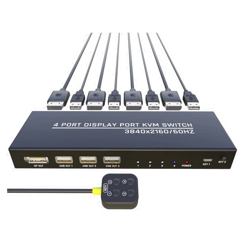 DiamondTiger KVM Switch 4 Computers - KVM Switch Displayport, One Monitor Switch to Share Mouse, Keyboard, Printer, USB 2.0 Device and Ultra HD Monitor, Support 4K@60Hz, 4 DP and 4 USB Cable Included
