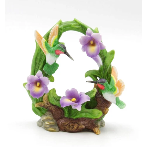 Cosmos Gifts Fine Porcelain Double Hummingbirds with Purple Orchid Flowers Figurine